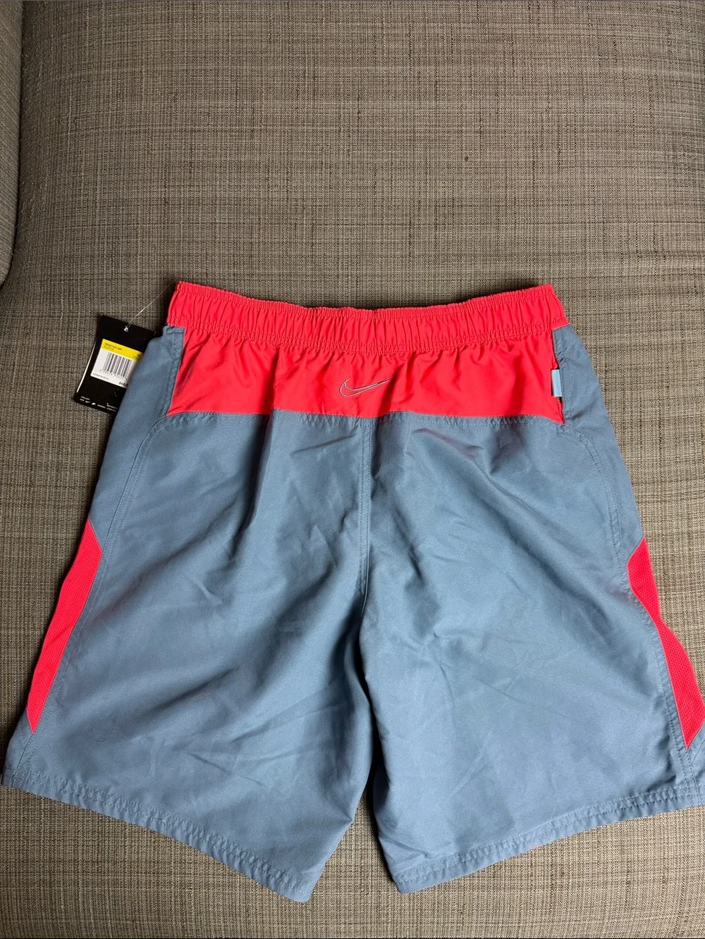 NWT Nike Men's Gray & Neon Red Swim Trunks size M Medium